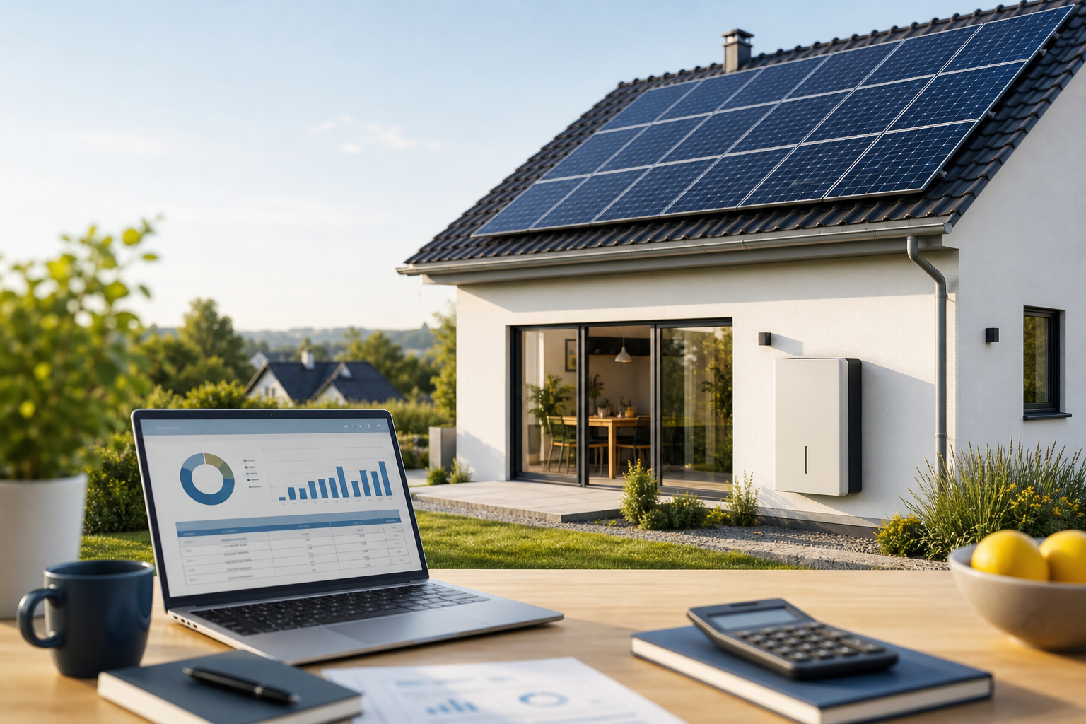 Rodinný dům s fotovoltaickými panely, baterií a plánováním rozpočtu půjčky