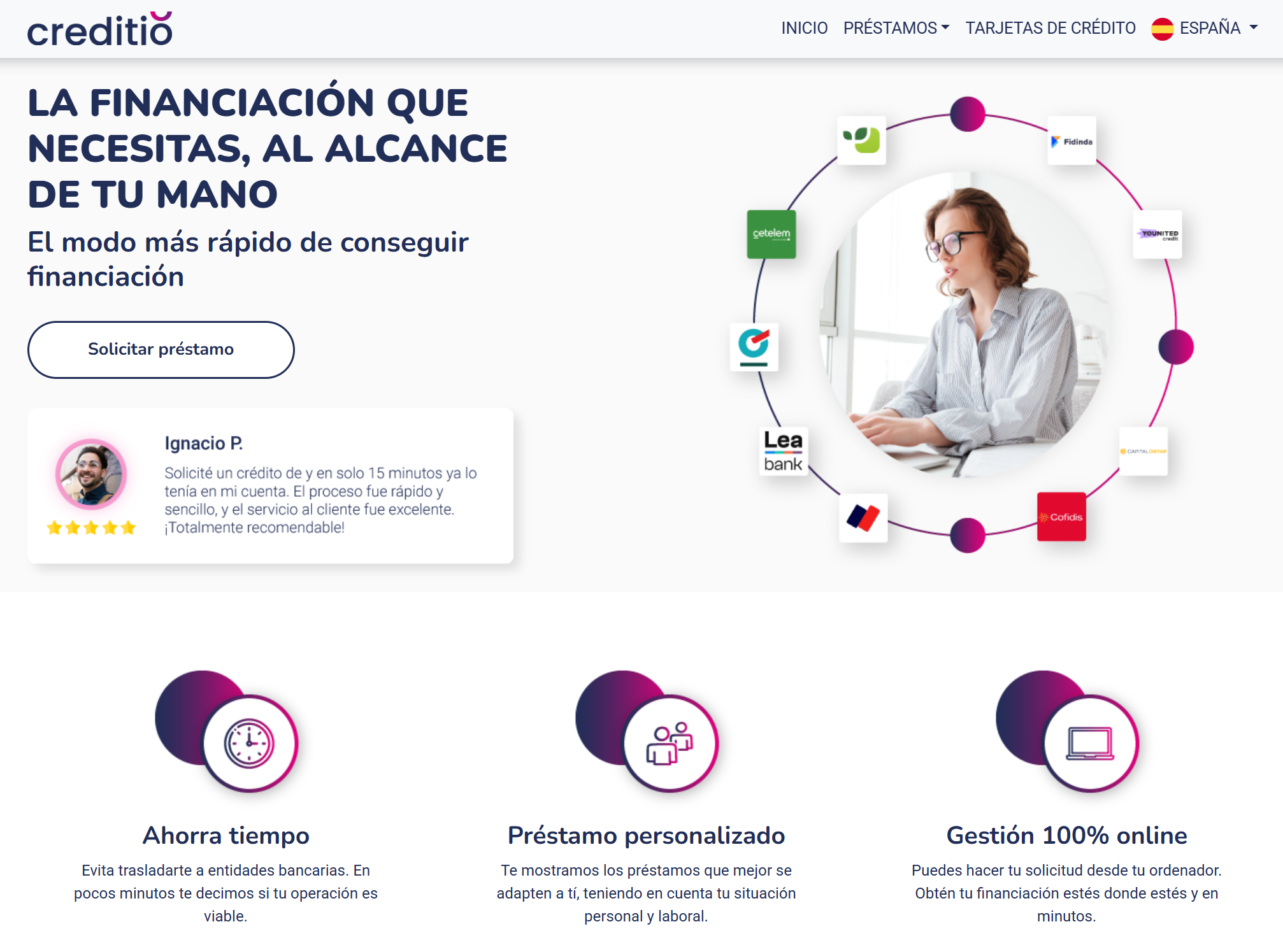 Página oficial de Creditio con solicitud de financiación online