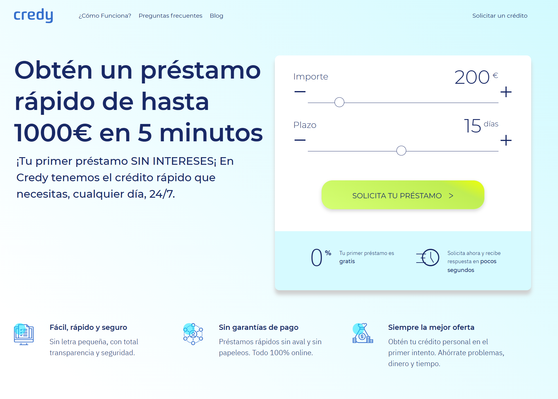 Simulador de préstamo rápido en Credy.es