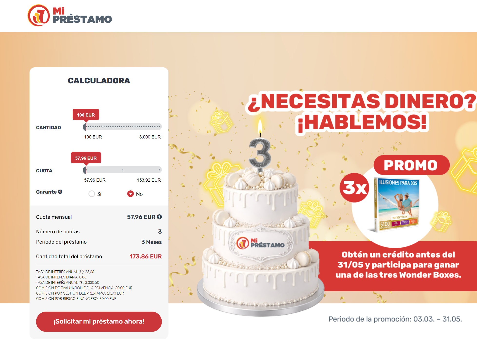 Página oficial de Mi Préstamo con calculadora y solicitud online
