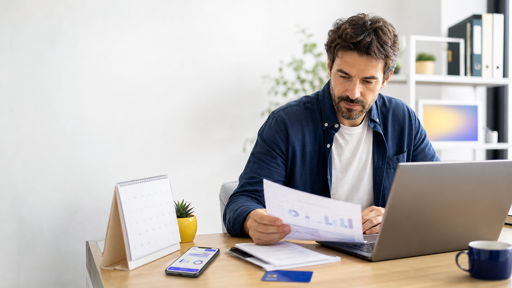 Autónomo revisando ingresos y gastos antes de solicitar un préstamo online