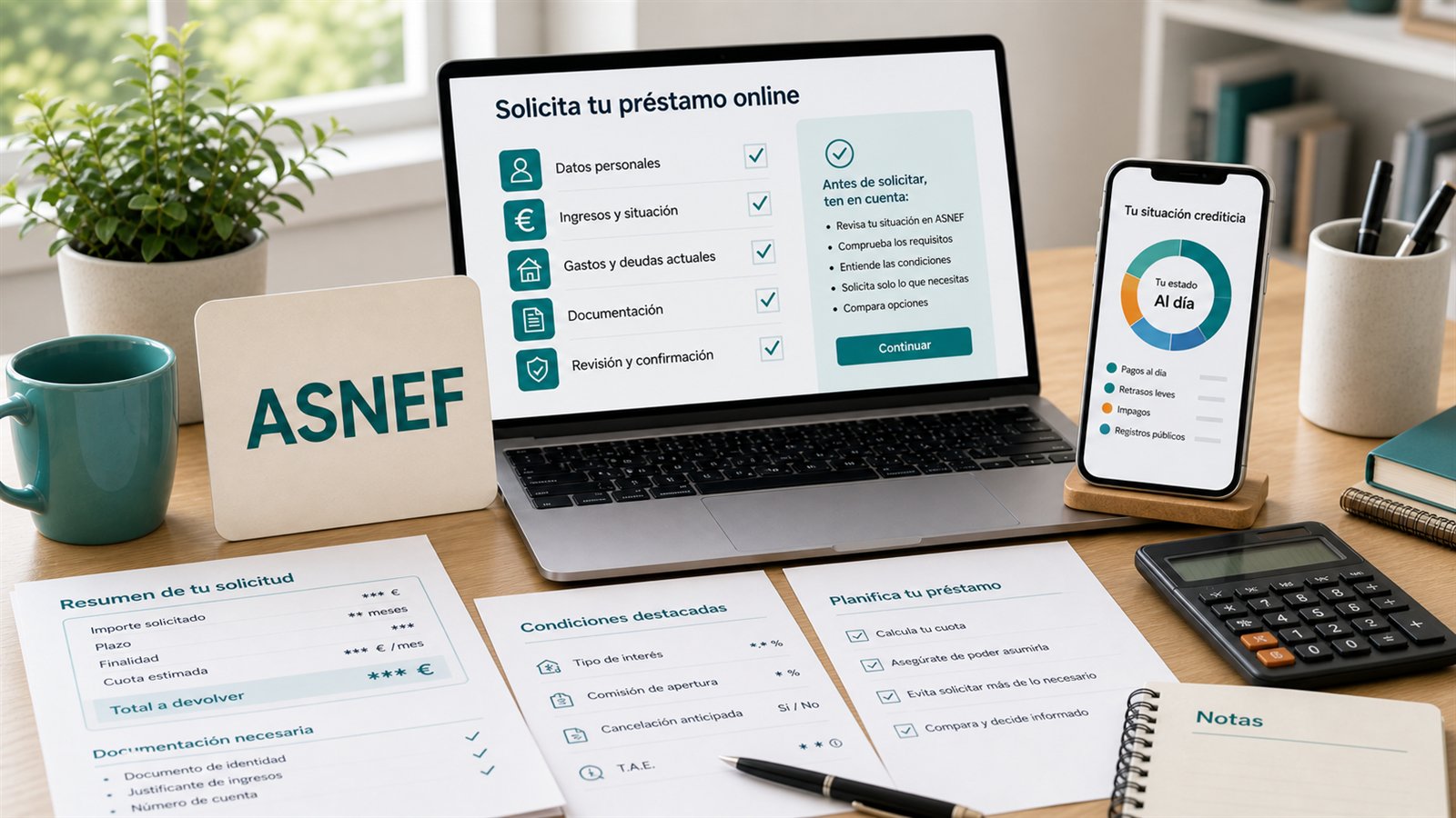 Préstamo online con ASNEF y revisión de condiciones antes de solicitar