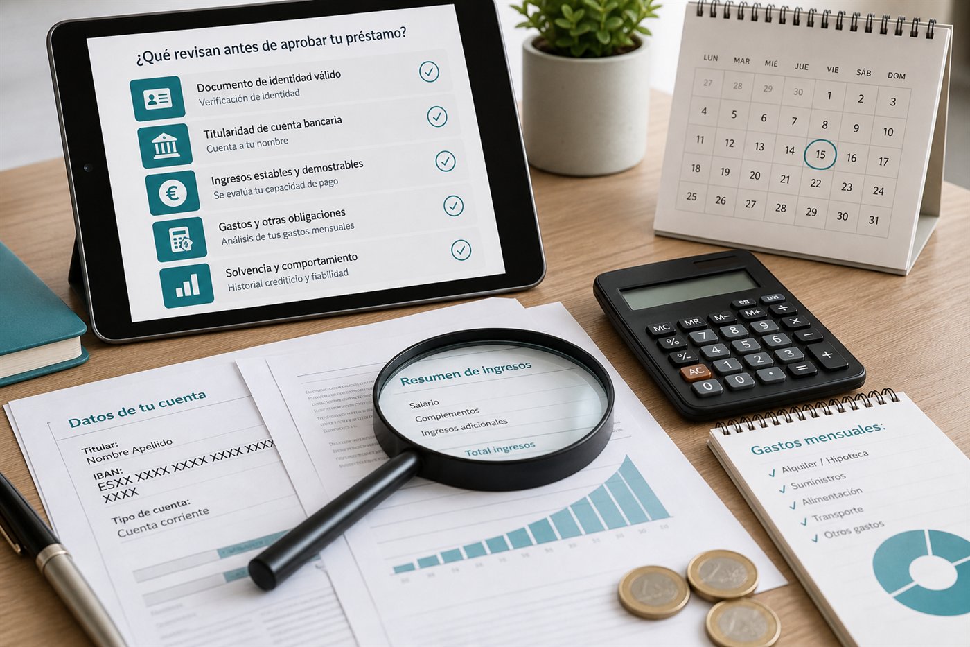 Revisión de solvencia e ingresos antes de aprobar un préstamo online