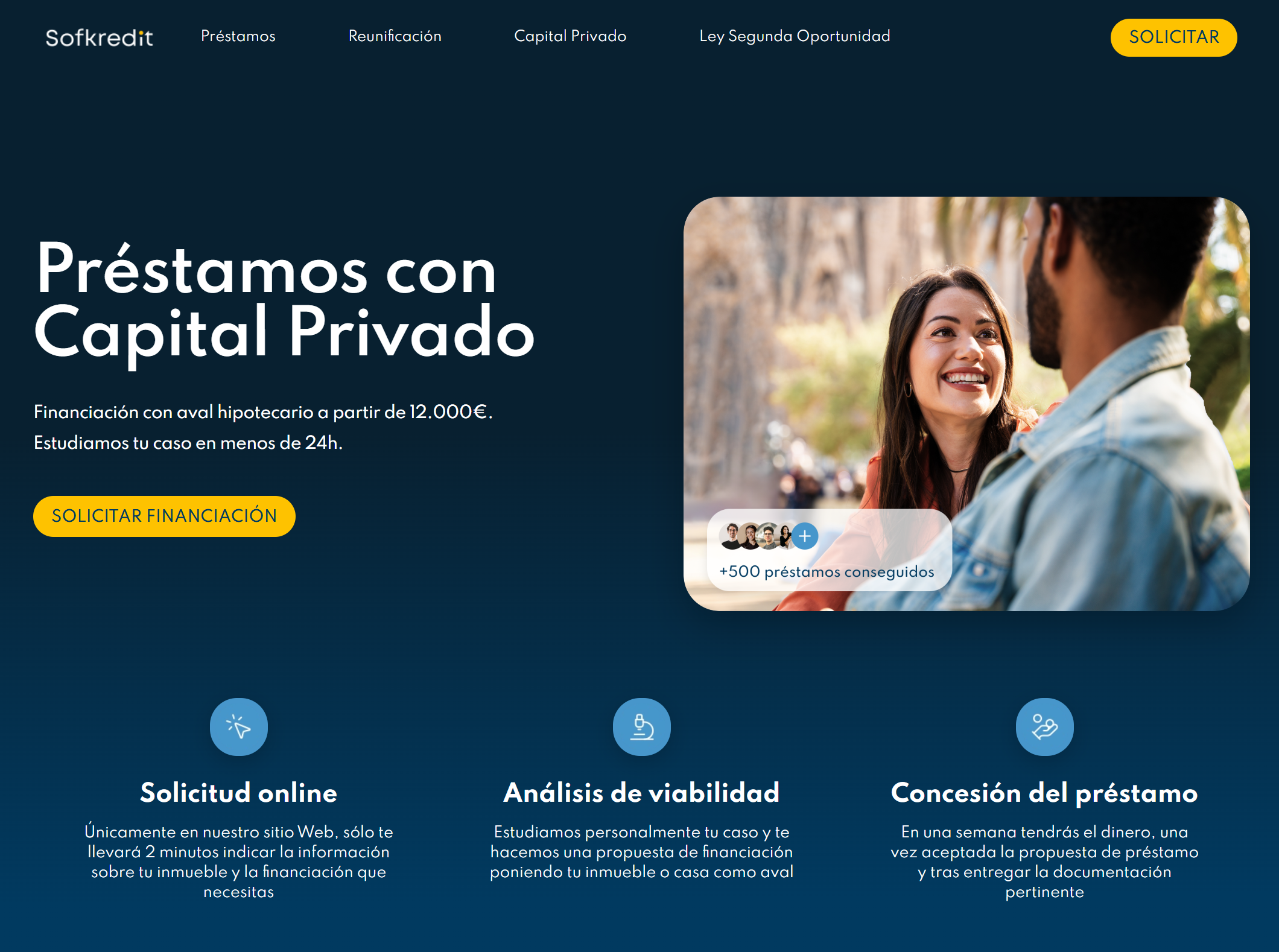 Página de Sofkredit con préstamos de capital privado