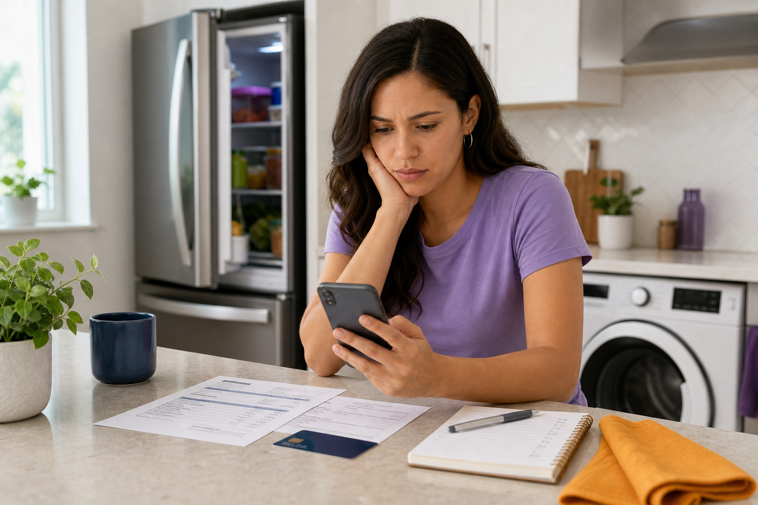 Person reviewing an appliance repair estimate and budget before requesting loan help